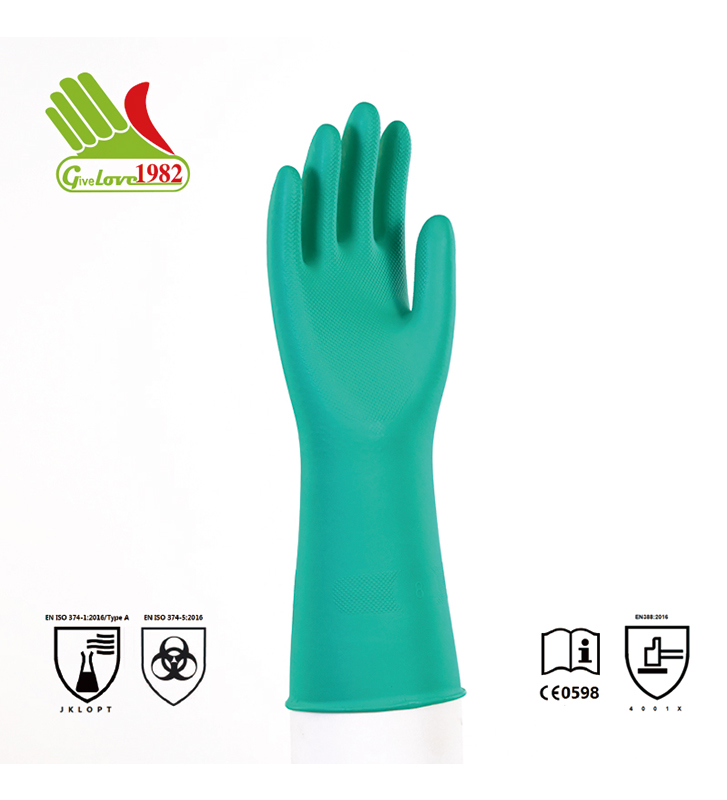绿色喷绒丁腈工业手套
