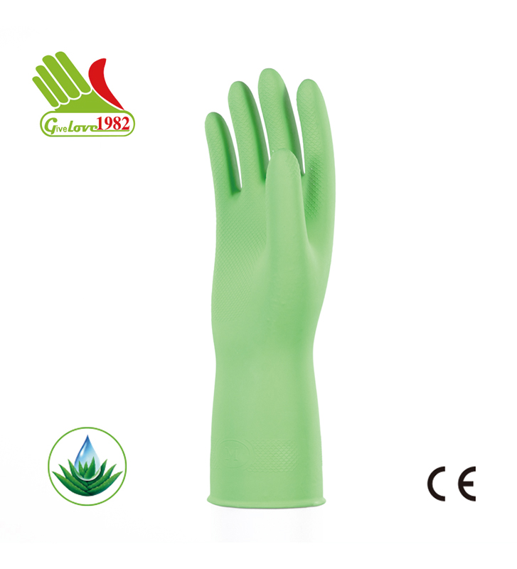 嫩芽绿色喷绒芦荟家用乳胶手套